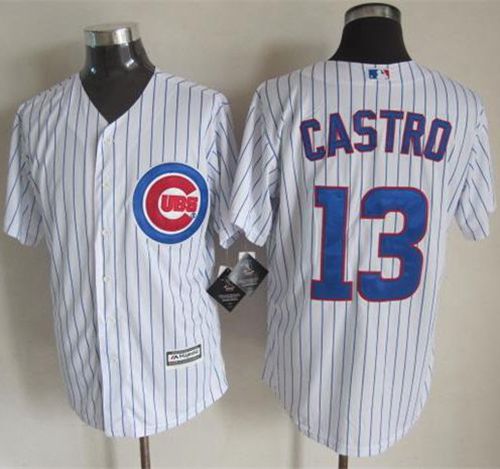 Cubs #13 Starlin Castro White Strip New Cool Base Stitched MLB Jersey